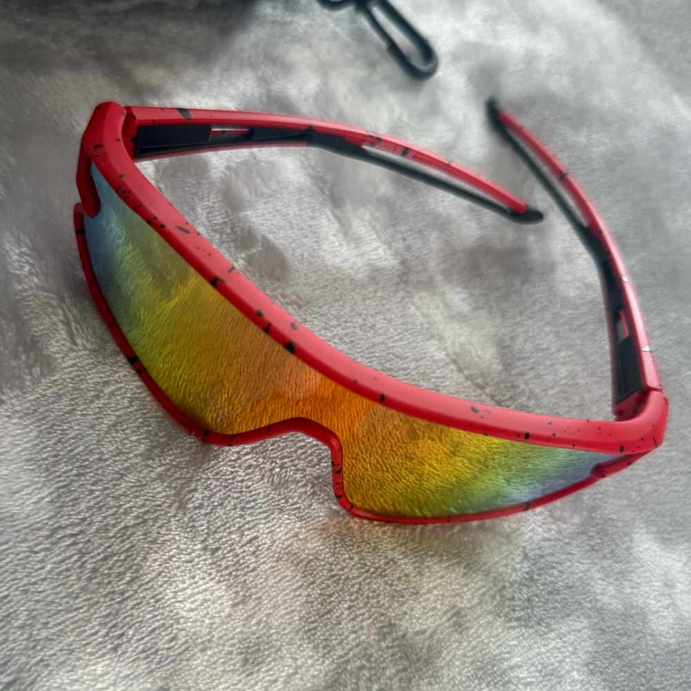Red Sports Sunglasses with Reflective Lenses